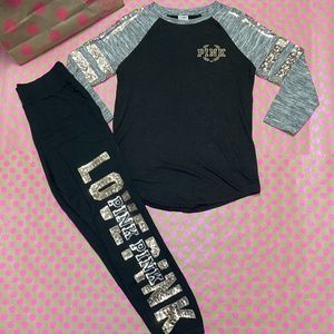 Victoria Secret PINK Bling Sequin Long Sleeve Shirt & Joggers Set
